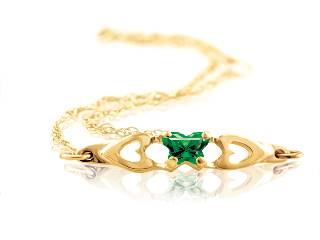 Bracelet papillon or jaune, mai, zircon vert - BB-MA-10 - B Fly