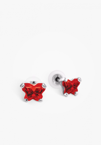 White gold red fixed earrings with zirconium - BE-JA-10W - B Fly