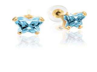 Yellow gold march fixed earrings with zirconium - BE-MR-10 - B Fly