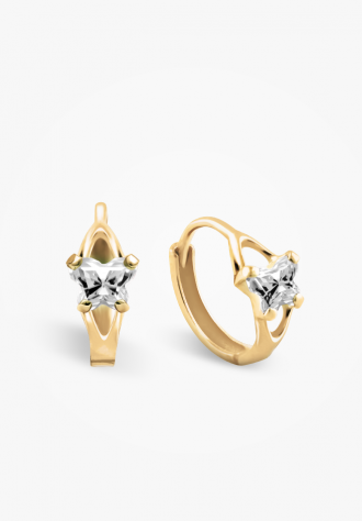 Yellow gold april huggies with zirconium