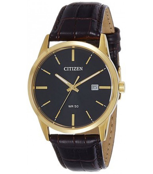 Men's golden steel leather strap watch - BI5002-06E - Citizen