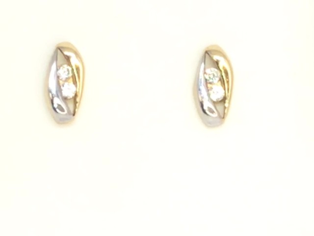 Boucles d'oreilles fixes or 2 tons (jaune/blanc) 10 carats, zircons incolores