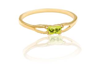 Bague or jaune, août, zircon vert pâle