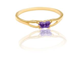 Bague or jaune, février, zircon mauve foncé - BR-FE-10 - B Fly