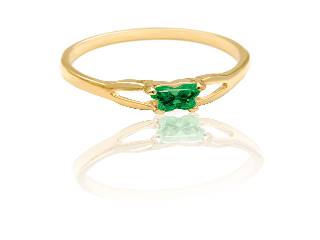 Bague or jaune, mai, zircon vert foncé