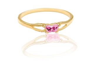 Bague or jaune, octobre, zircon rose pâle