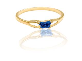 Bague or jaune, septembre, zircon bleu foncé