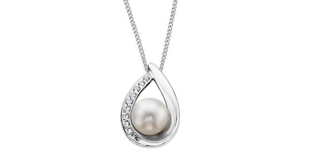 White gold, pearl pend. with 5 dia pts - DD2165 - Corona