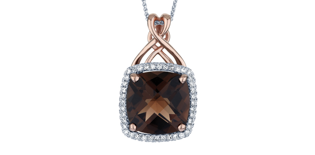 Two-tone rose pendant with 17 points total of smoky quartz and diamonds