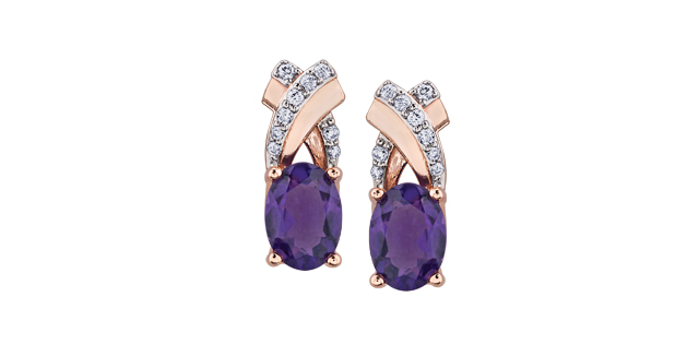 Rose gold, amethyst, and tot of 9 dia pts earrings - DD2846 - Corona