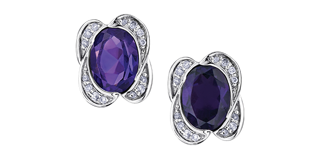 White gold amethyst and 9 dia pts fixed earrings