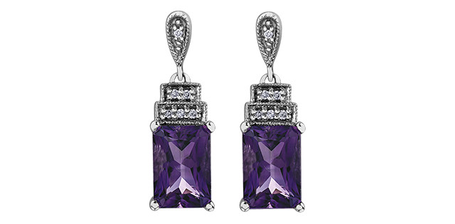 White gold amethyst earrings with 3 dia pts