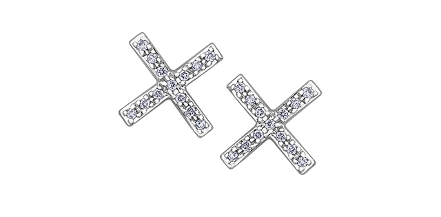 White gold and tot of 6.5 dia pts cross fixed earrings