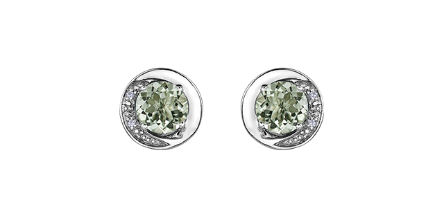 White gold, green amethyst earrings with 1 dia pt - DD7248 - Corona