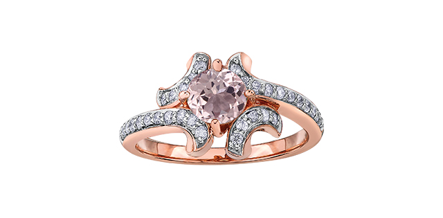 Rose gold ring, morganite and 25 dia pts