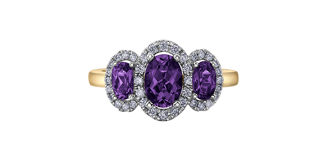 Yellow gold ring, amethyst, and 25 dia pts - DD7393 - Corona