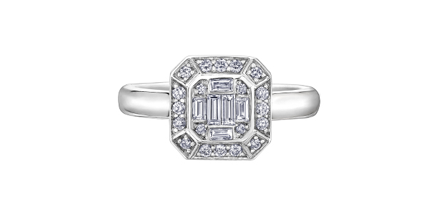 White gold ring, 37 pts of baguette&round diamonds - DD7406 - Corona