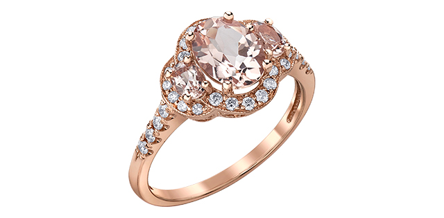 Rose gold ring, morganite and 21 dia pts