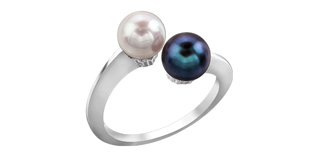 White gold ring with black and white pearl - DD7487 - Corona