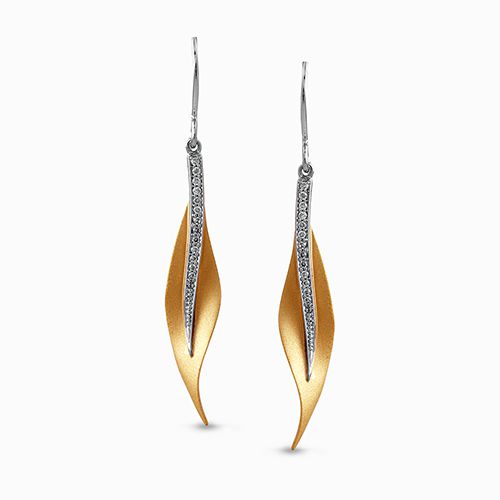  Dangling earrings in 18karat two-tone gold (white/yellow), with a total of 13 diamond points - DE117-Y - Simon G