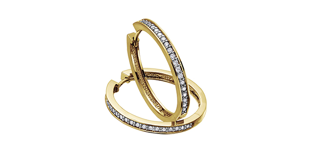 Yellow gold hoop earrings with 10 diamond points