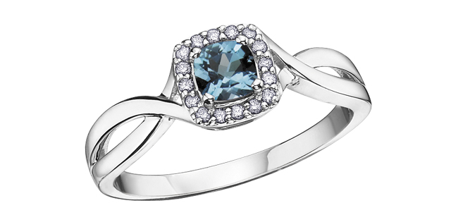 White gold ring with blue topaz and 7 dia pts - DX533BT - Corona