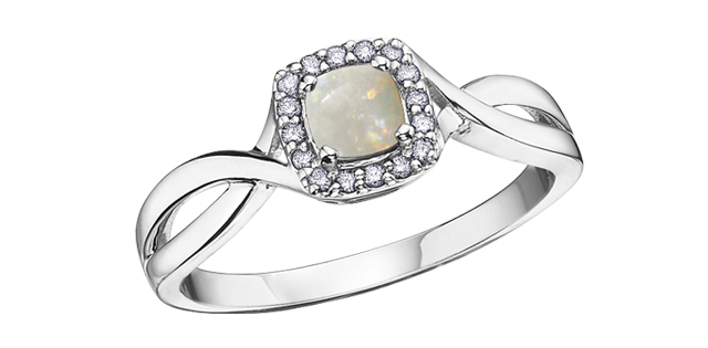 White gold ring with opal and 1 dia pt - DX533OP - Corona