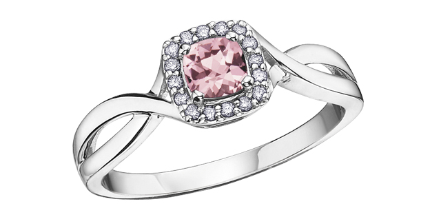 Bague or blanc, tourmaline rose, 7 pts dia tot - DX533PT - Corona