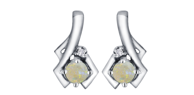 White gold, opal, and tot of 1 dia pt fixed earrings - DX578WOP - Corona