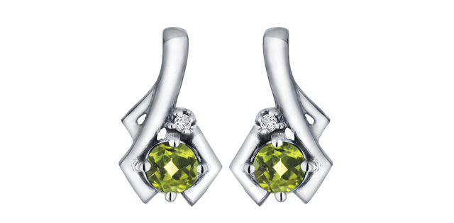 White gold, peridot fixed earrings with 1 dia pt - DX578WPER - Corona