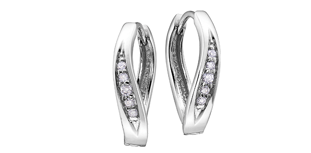 White gold hoop earrings with tot of 12 diamond points