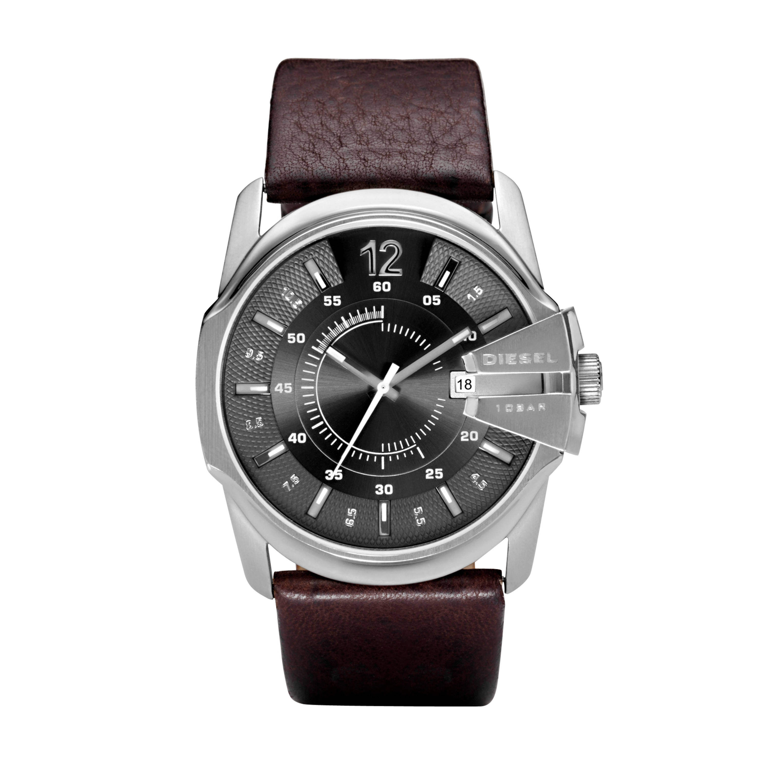 Diese Master Chief men's watch with three hands and a brown leather strap. - DZ1206 - Diesel