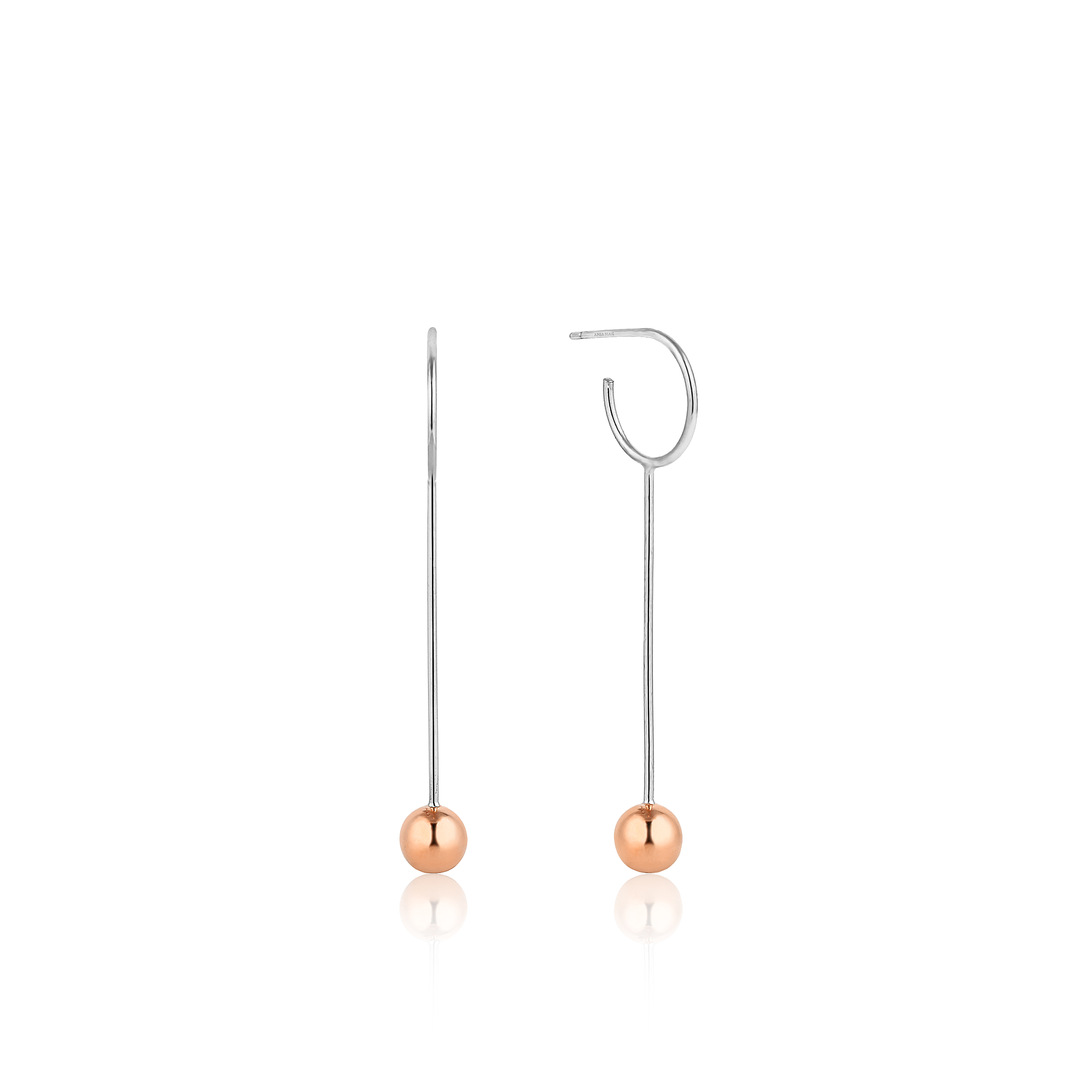 2-tone silver orbit solid drop dang earrings - E001-02T - Ania Haie