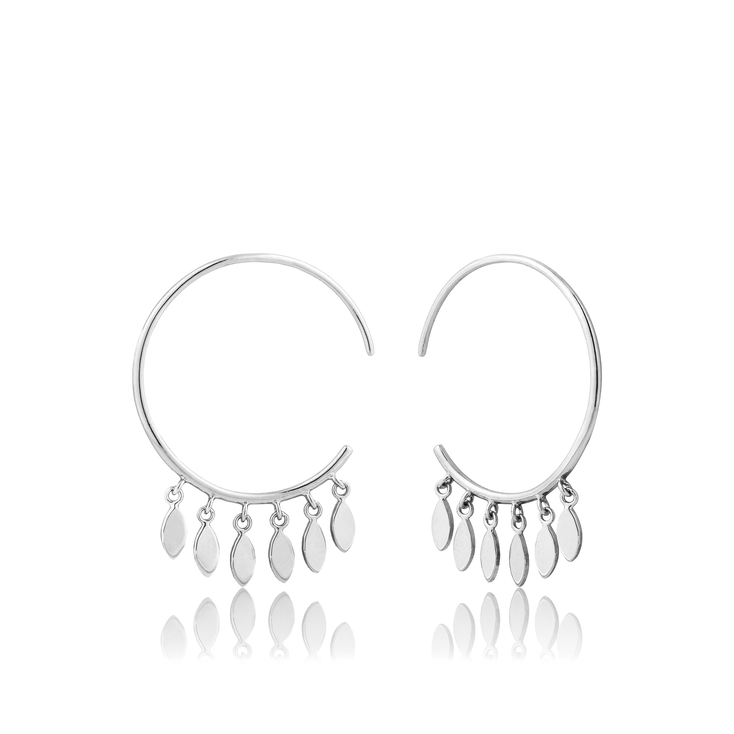 Multi-drop rhodium-plated silver hoop earrings