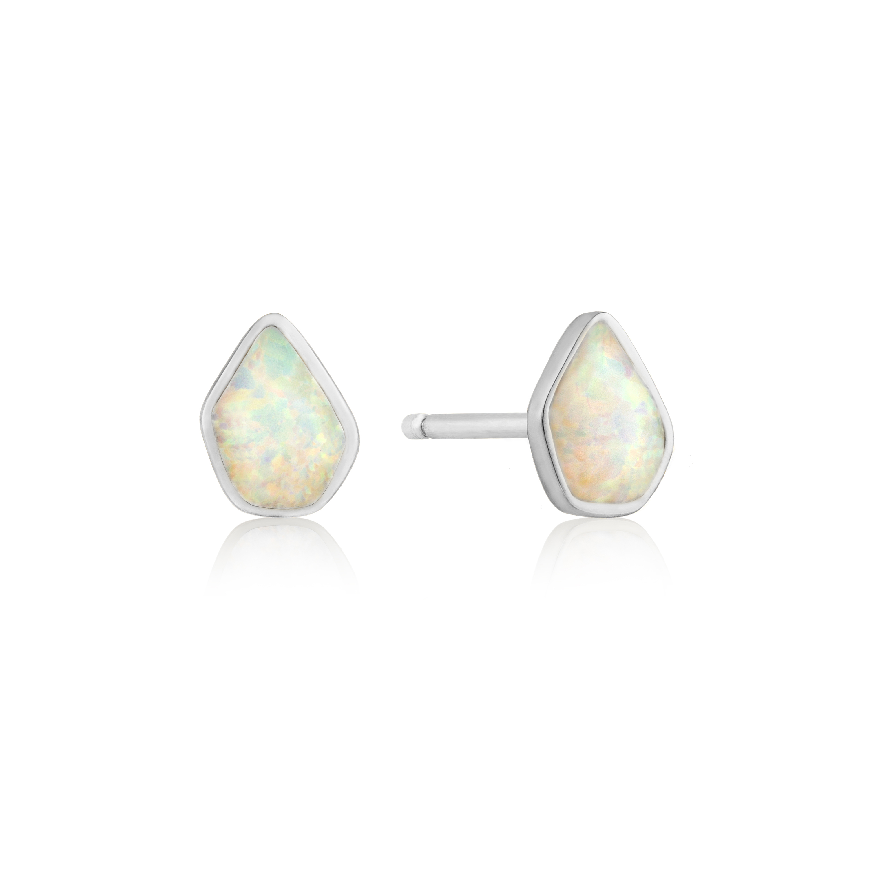  Rhodium-plated silver fixed earrings with opals - E014-03H - Ania Haie