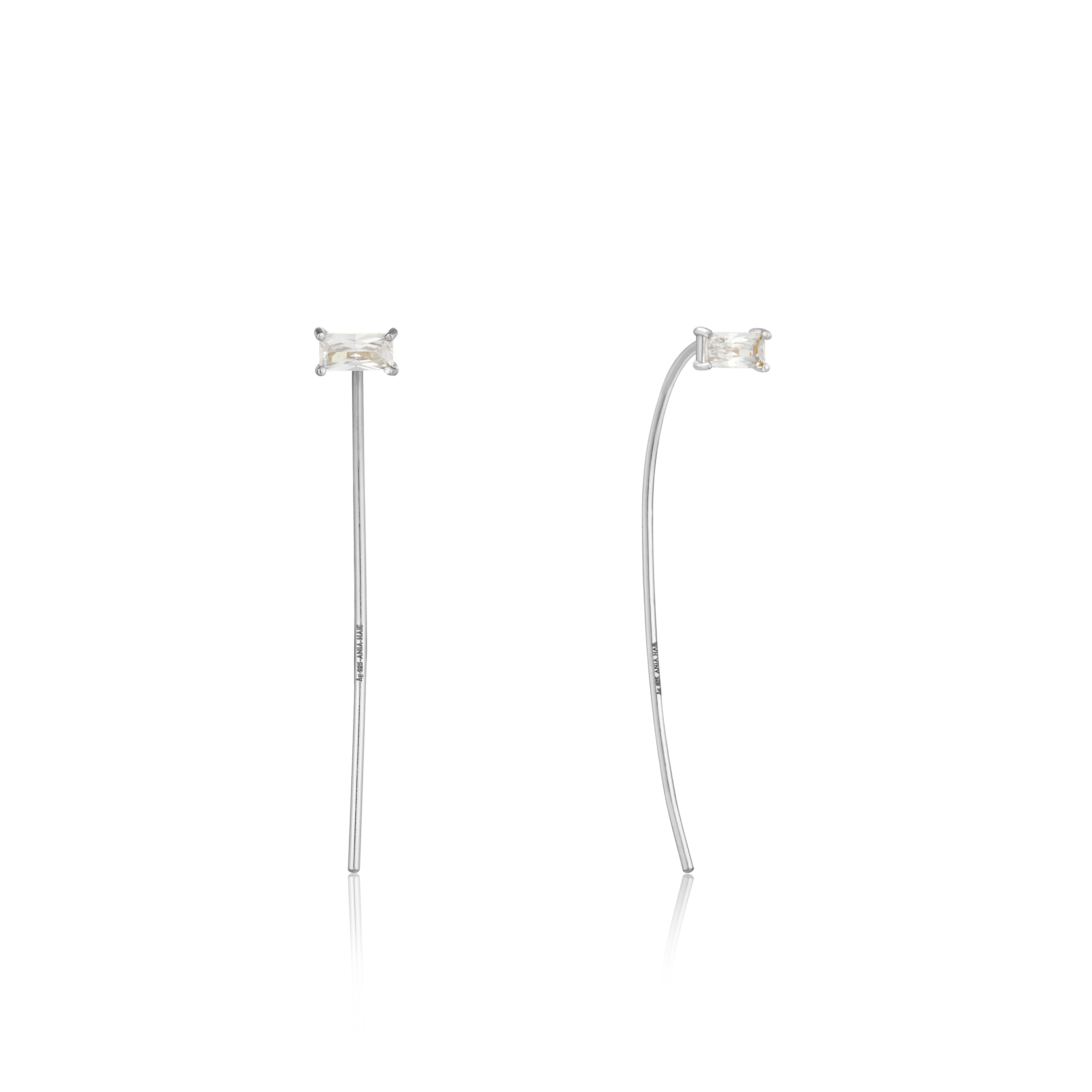 Rhodium-plated silver dangling earrings, zirconium - E018-01H - Ania Haie