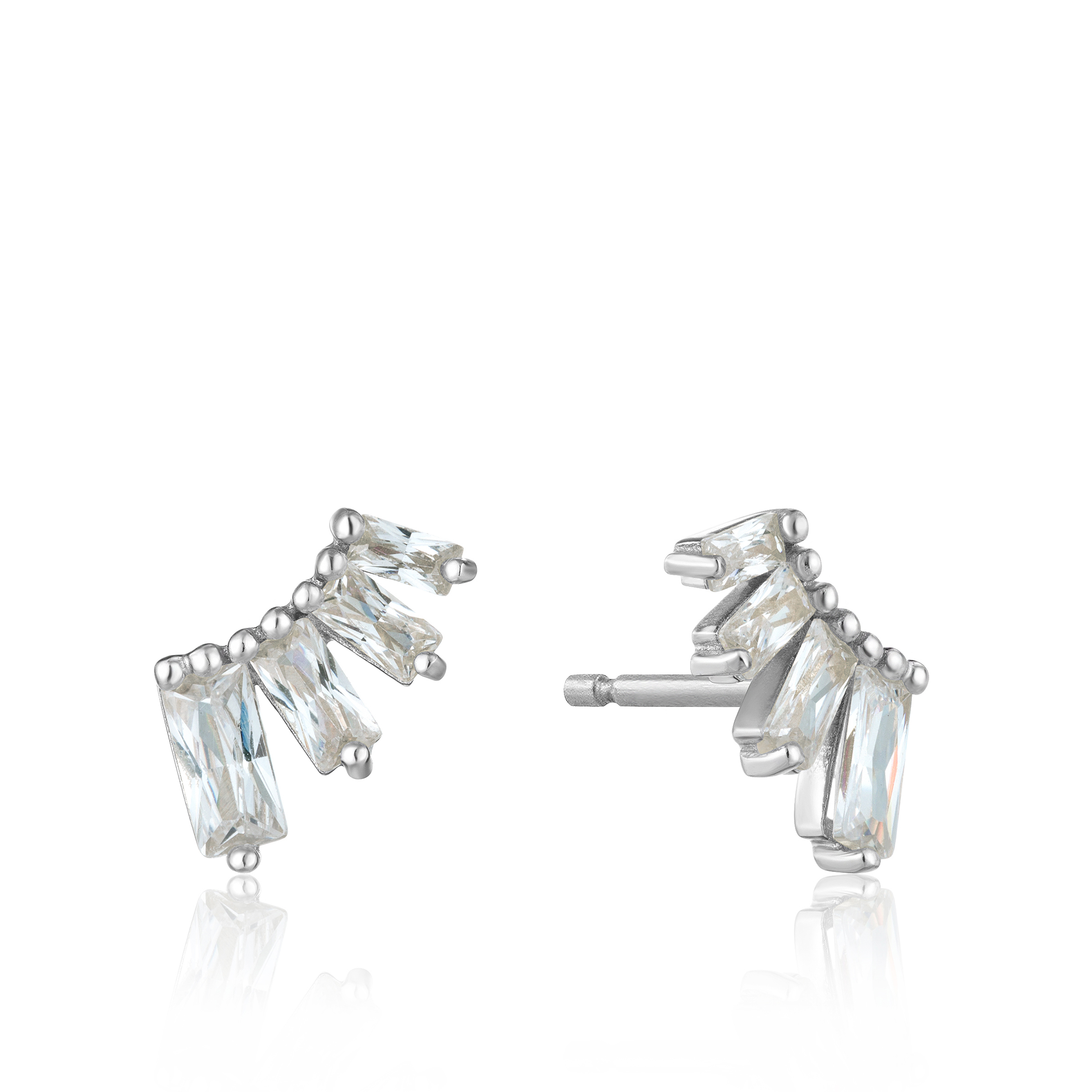  Rhodium-plated silver fixed earrings, zirconium - E018-04H - Ania Haie