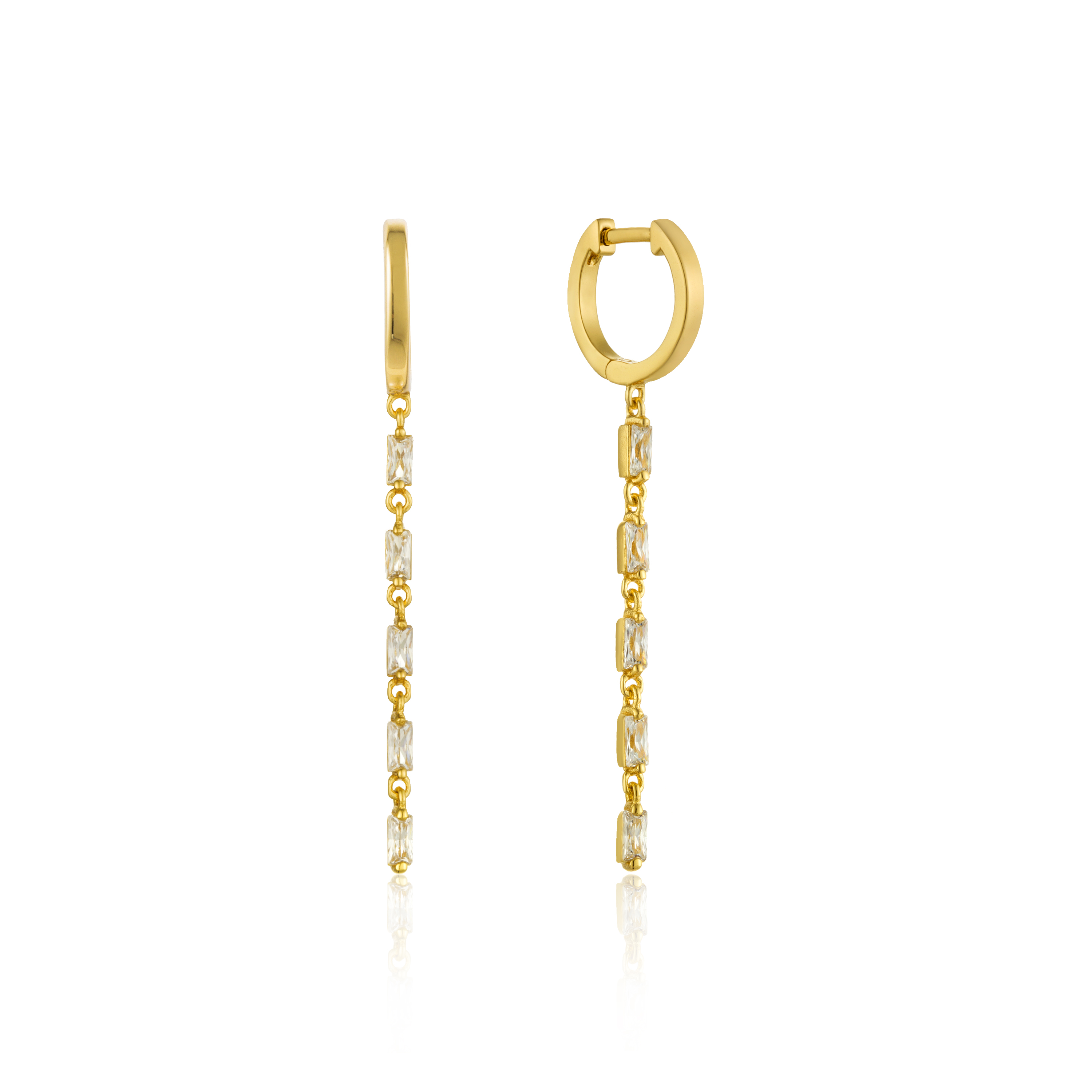 Dangling huggies, gold-plated, cubic zirconium - E018-12G - Ania Haie