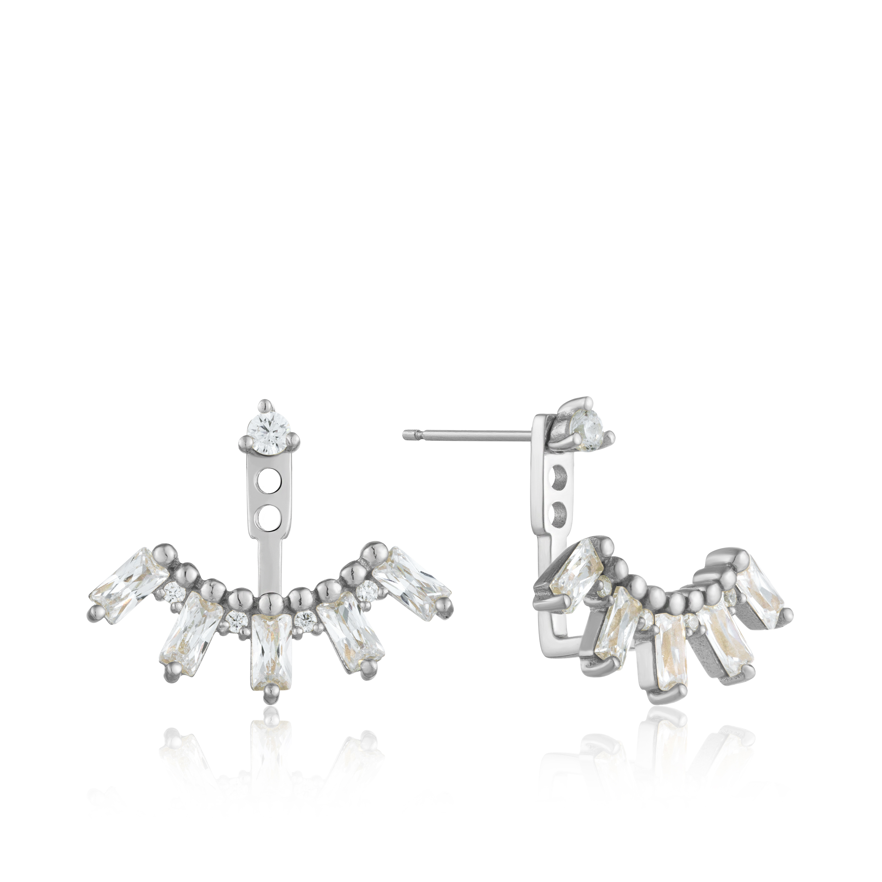 Boucles d'oreilles fixes en argent rhodié, zircons - E018-13H - Ania Haie