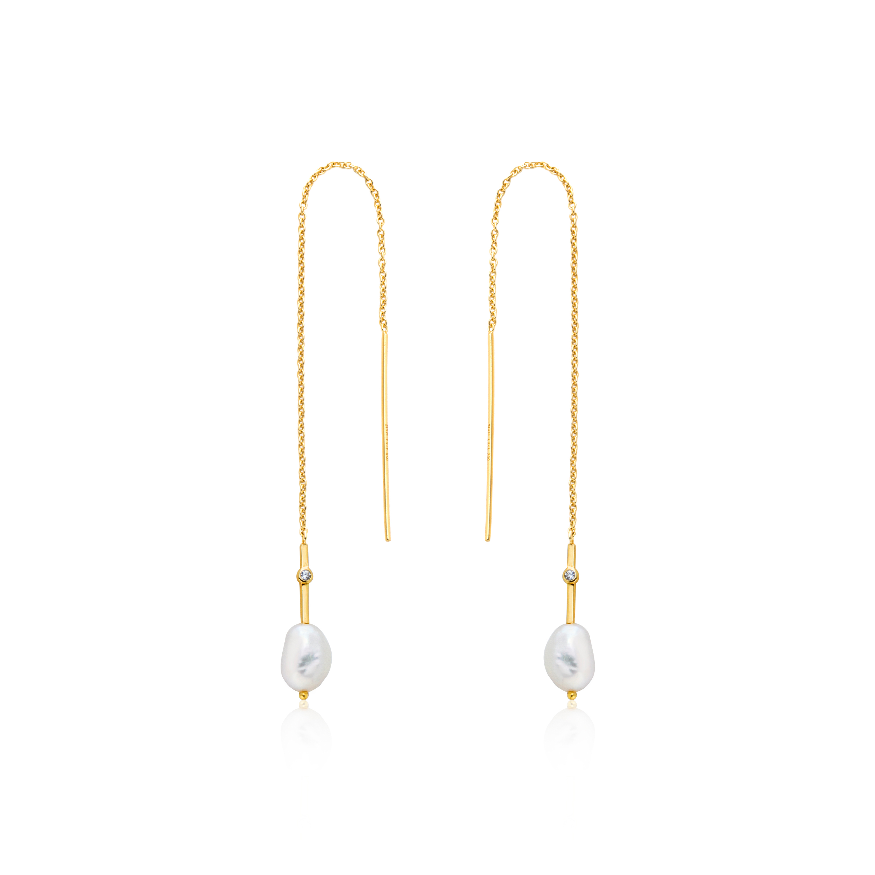 Golden silver dangling earrings, pearls, cubic zirconium - E019-01G - Ania Haie