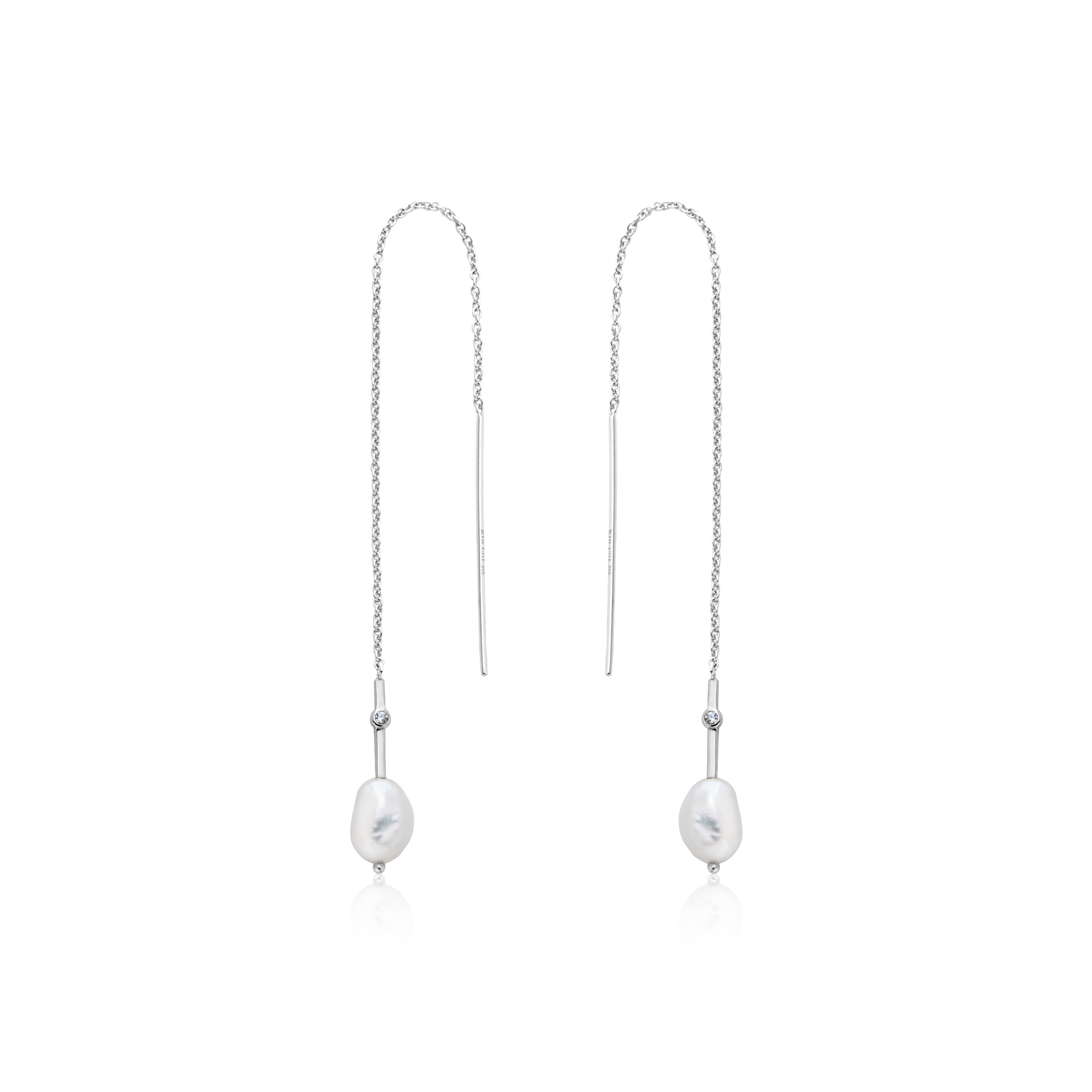 Boucles d'oreilles pendantes argent rhodié, perles, zircons