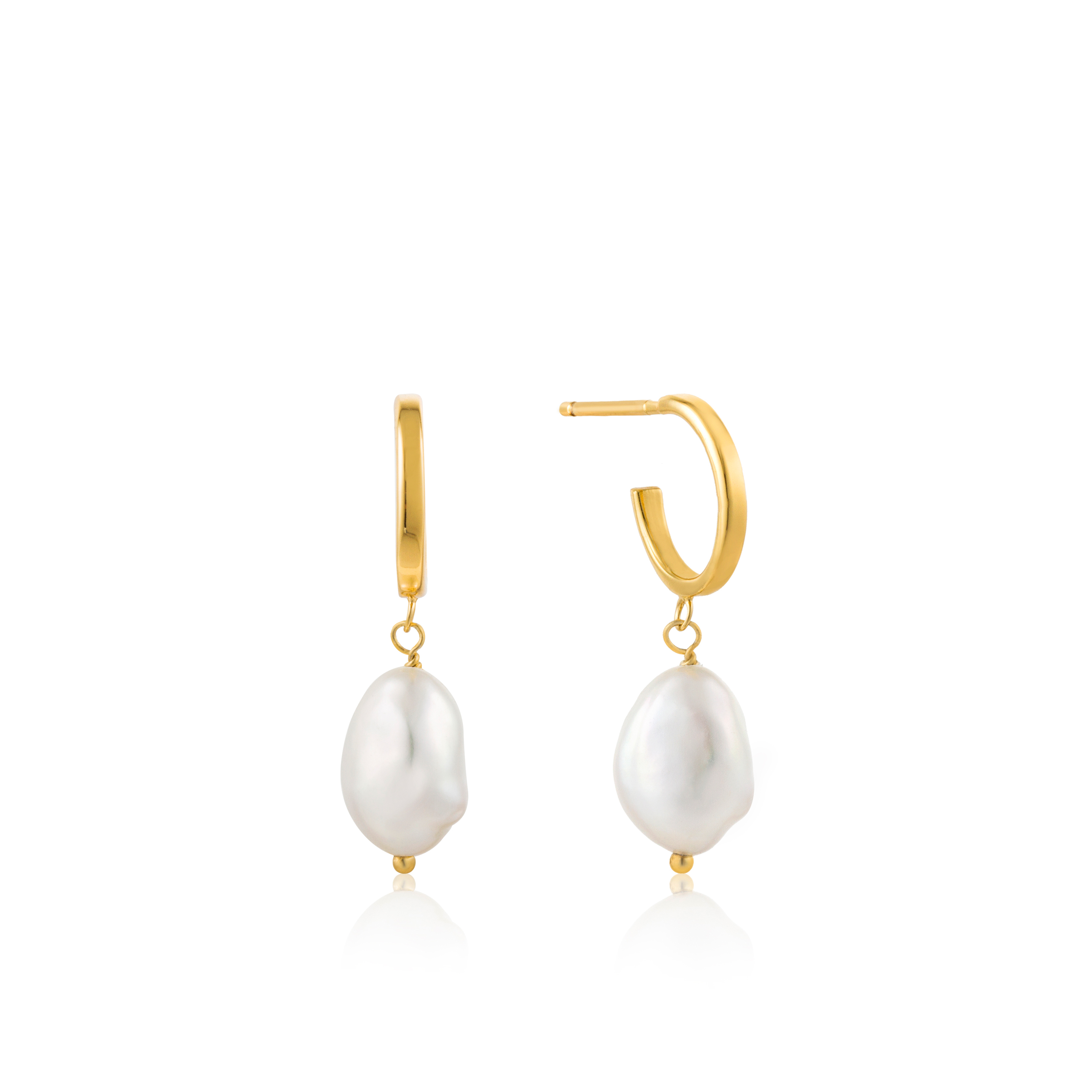 Dangling earrings in gold-plated silver, pearls