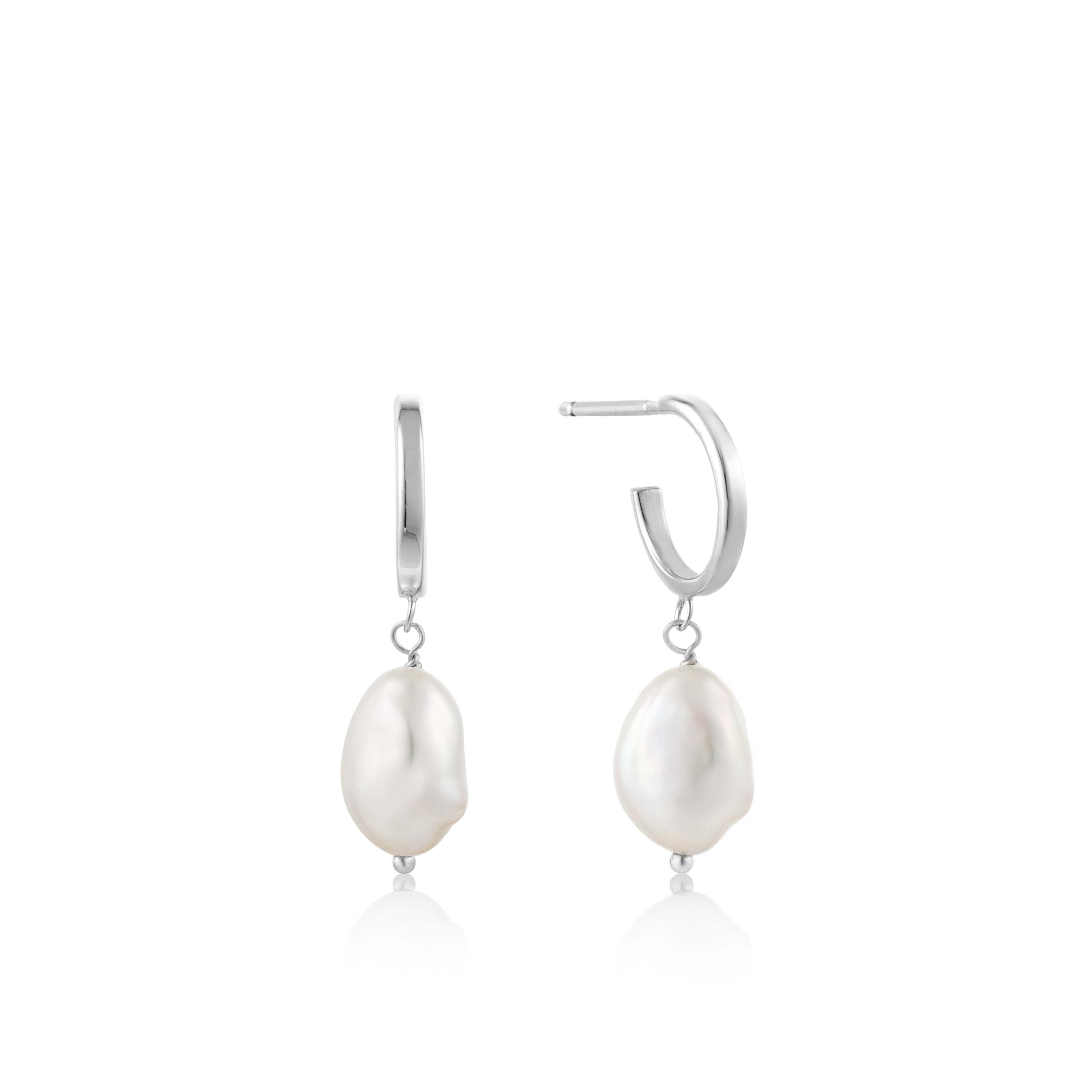 Rhodium-plated silver dangling earrings, pearls