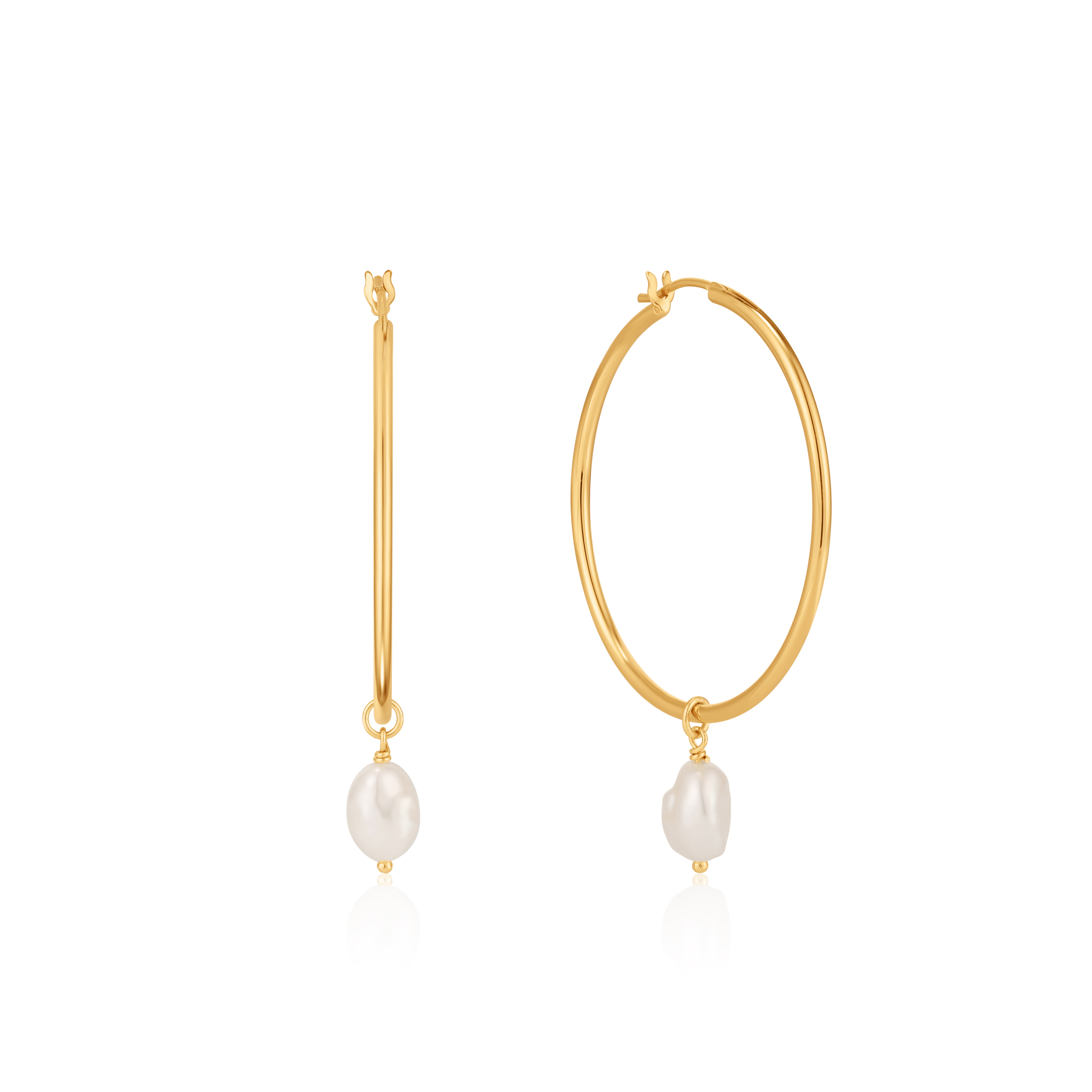 Gold-plated silver hoops with pearls - E019-03G - Ania Haie