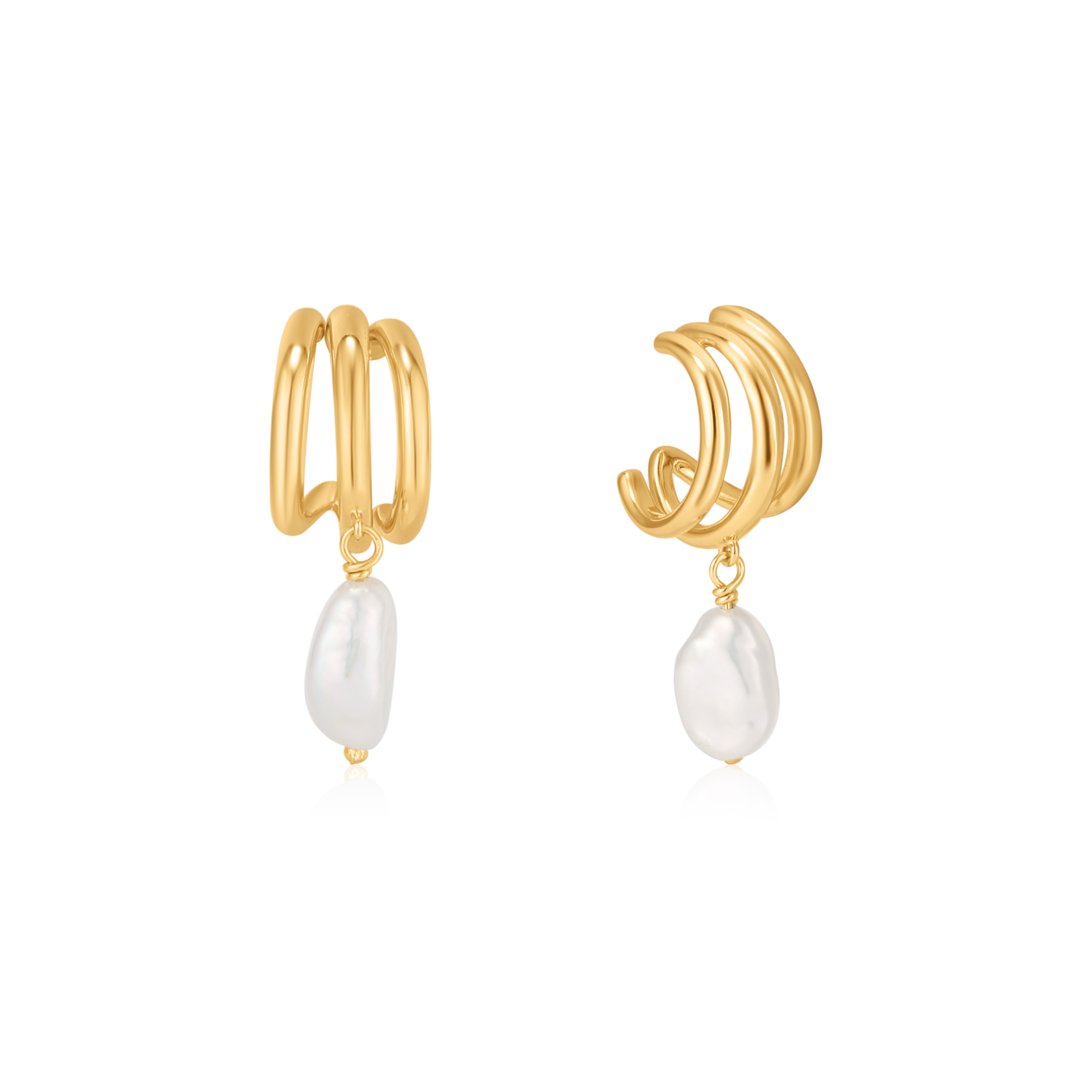 Golden silver hoop earrings with white pearls