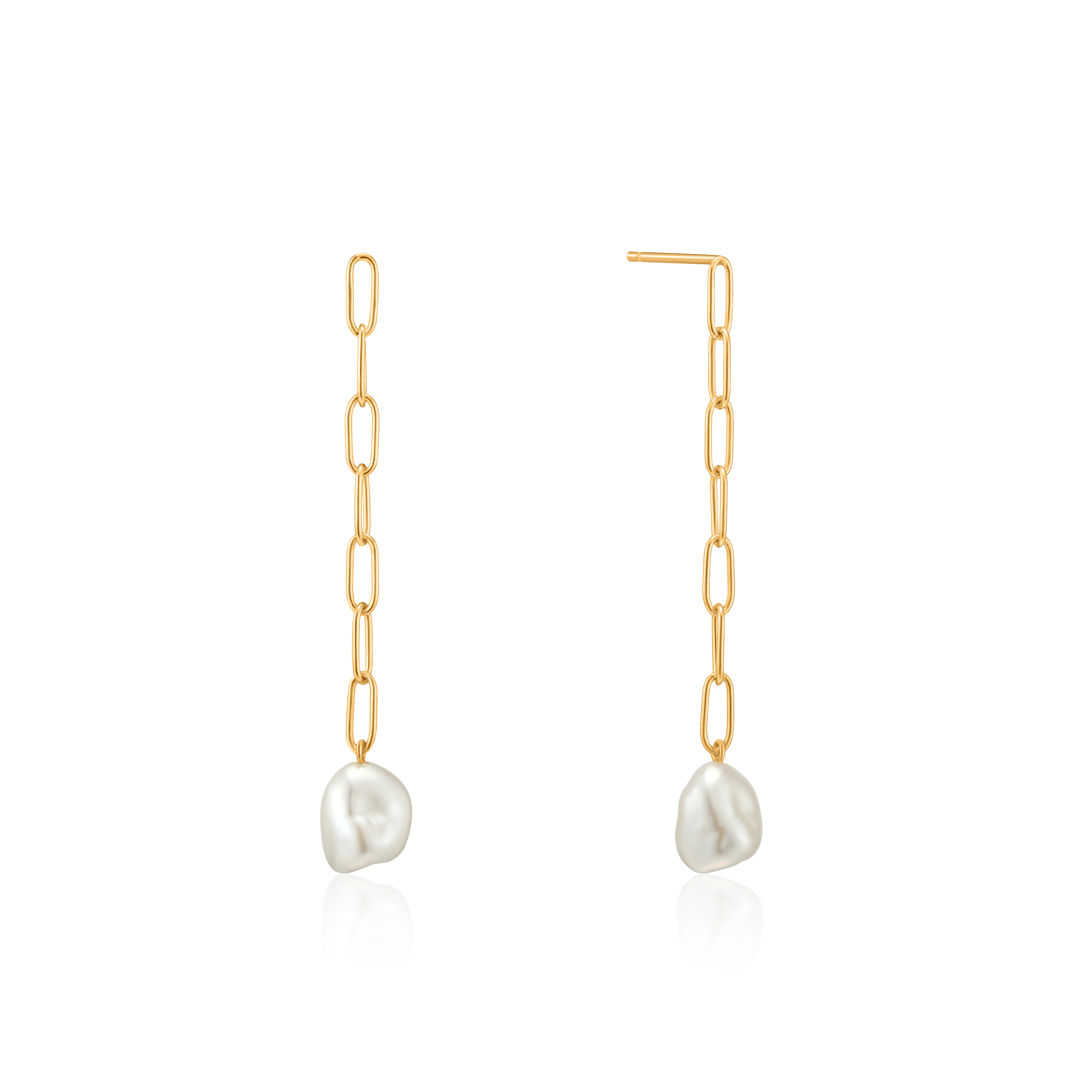 Boucles d'oreilles pendantes en argent doré avec perles - E019-05G - Ania Haie