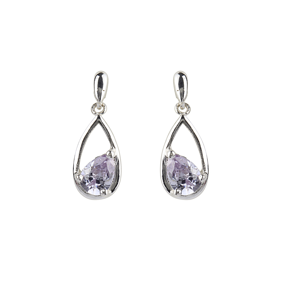 Bo pendantes argent, zircons mauves - E1111-2 - Création Gl