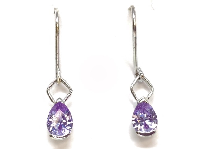 Bo pendantes argent, zircons mauves - E1112-1 - Création Gl