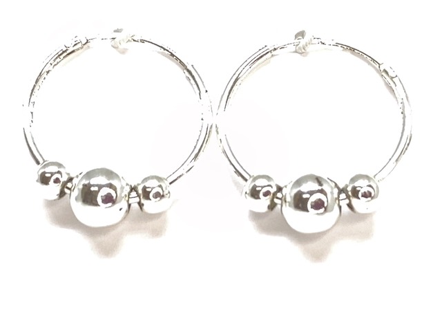 Silver hoop earrings with balls