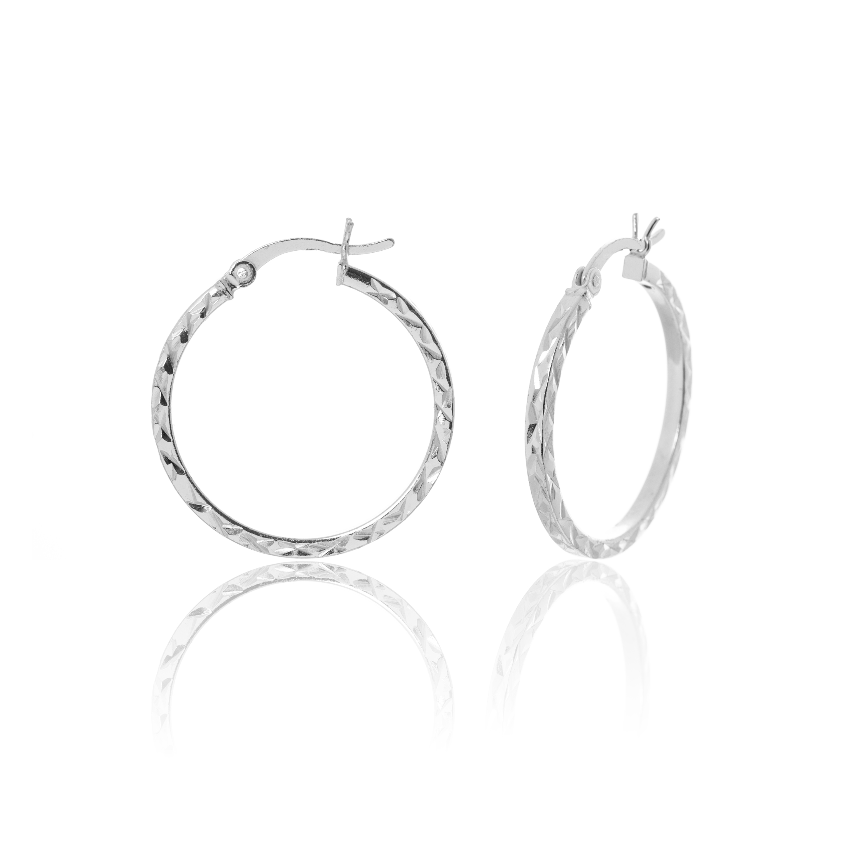 Silver hoop earrings with patterns for women